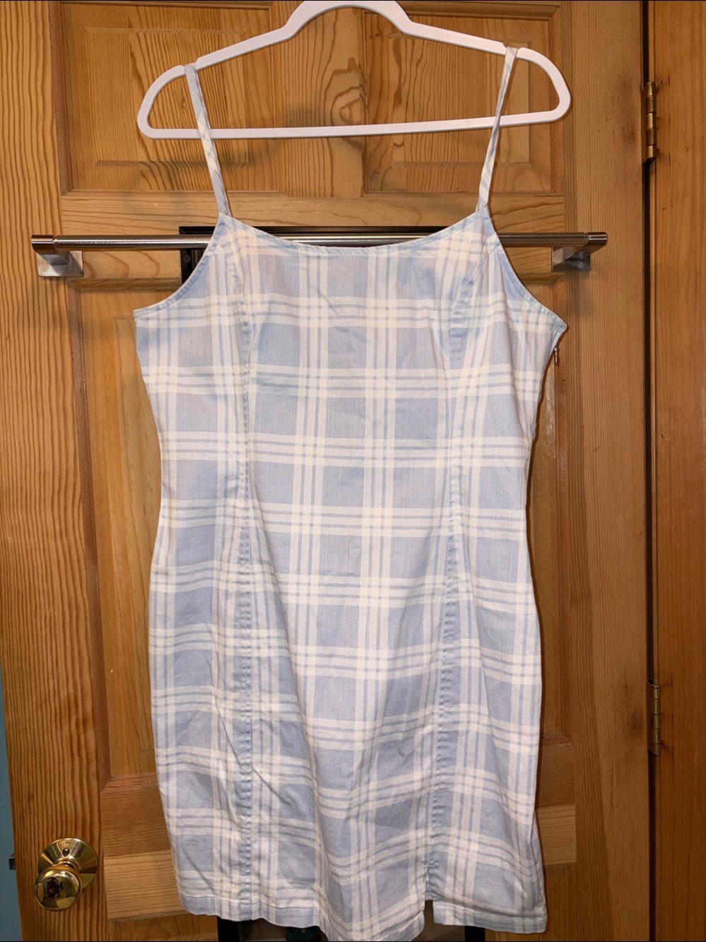 Lightweight Blue/White Plaid Midi Spaghetti Strap Dress Sz XL